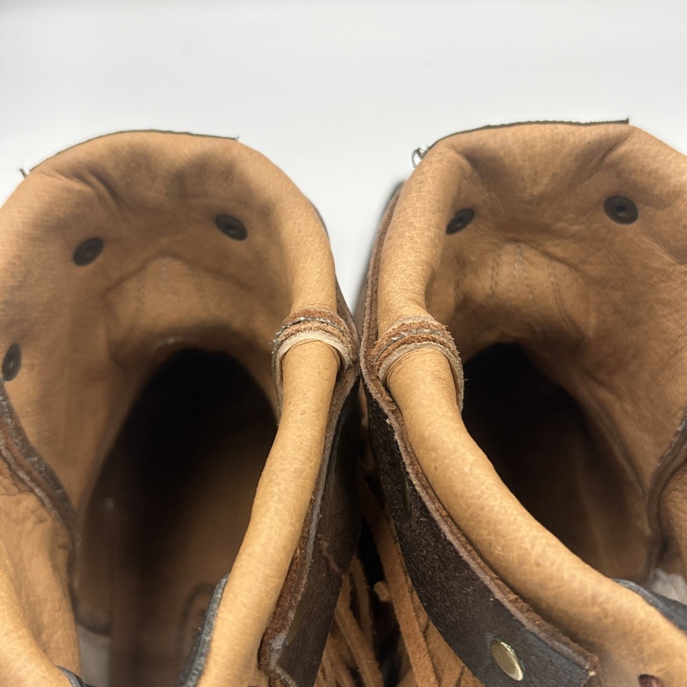 JB Dillion Snip Toe Cross Inlay Fringe Cowgirl Brown Leather Lace Up Western 9B - Picture 12 of 12